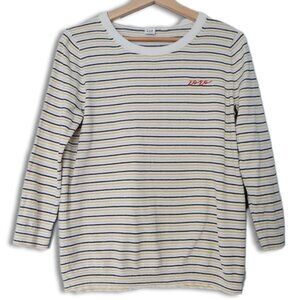 GAP 100% Cotton Fine Kit Crewneck Sweater Stripe Novelty XOXO Embroidery Sz M